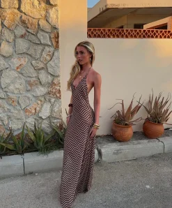 Lunia meshkjole (gennemsigtig!) med åben ryg - Brun/off white