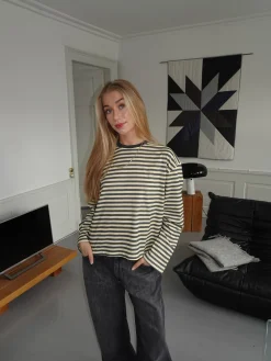 Lura bluse med striber - Gul/grå