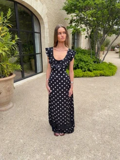Luvana kjole med polkaprikker - Sort/hvid