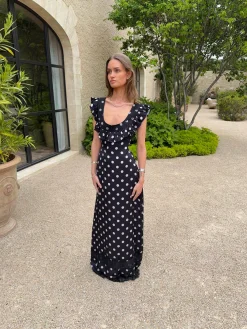 Luvana kjole med polkaprikker - Sort/hvid