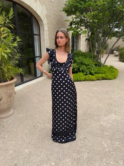 Luvana kjole med polkaprikker - Sort/hvid
