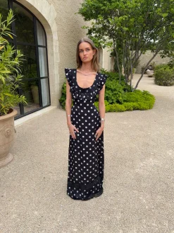 Luvana kjole med polkaprikker - Sort/hvid