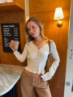 Malin Tomkins cardigan med flæser - Creme
