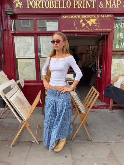 Malin Tomkins nederdel med bindedetalje og tern - Blå/hvid