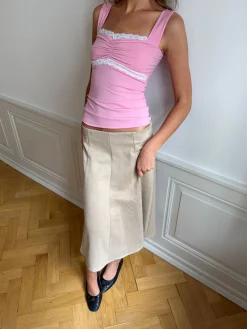Mandaline top med blondedetalje - Pink