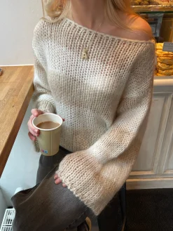 Manda stribet strik - Beige/hvid