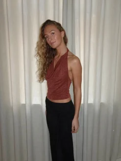 Martha halternecktop med glimmer - Rust/brun