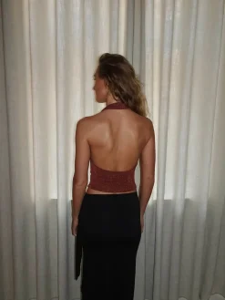Martha halternecktop med glimmer - Rust/brun