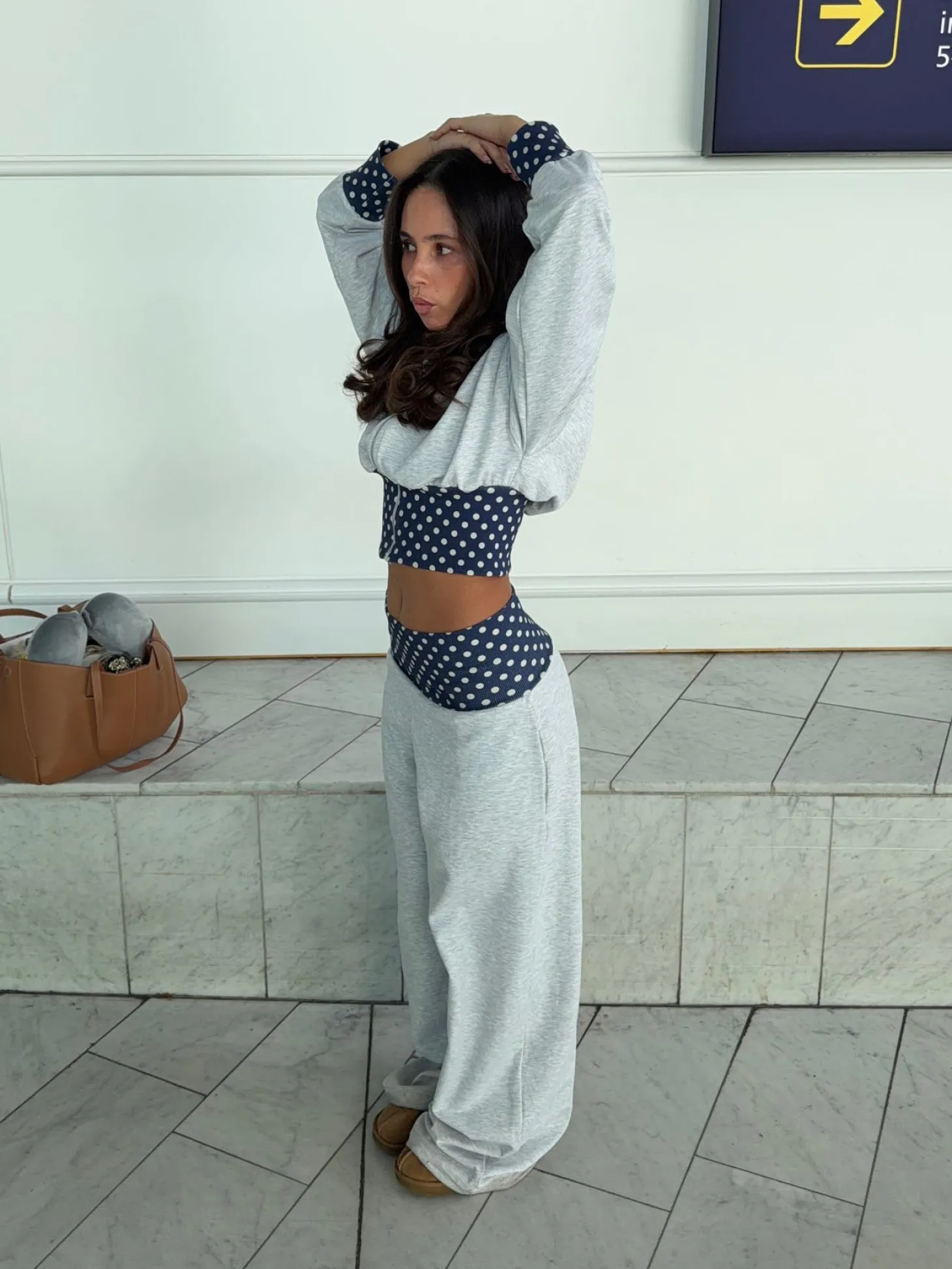 May sweatpants med polkaprikker - Grå/navy/hvid