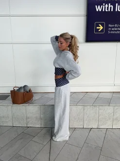 May sweatpants med polkaprikker - Grå/navy/hvid