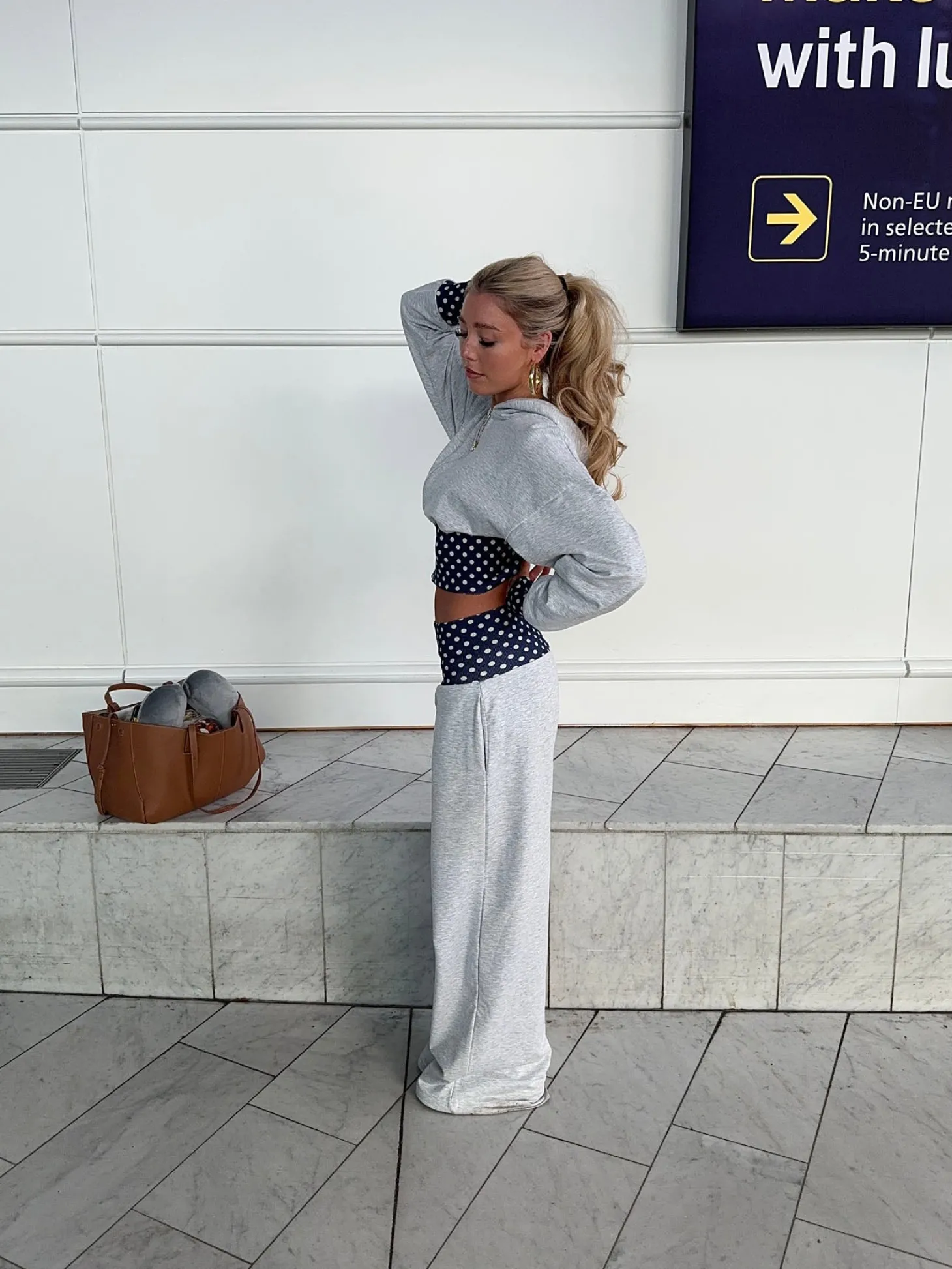 May sweatpants med polkaprikker - Grå/navy/hvid