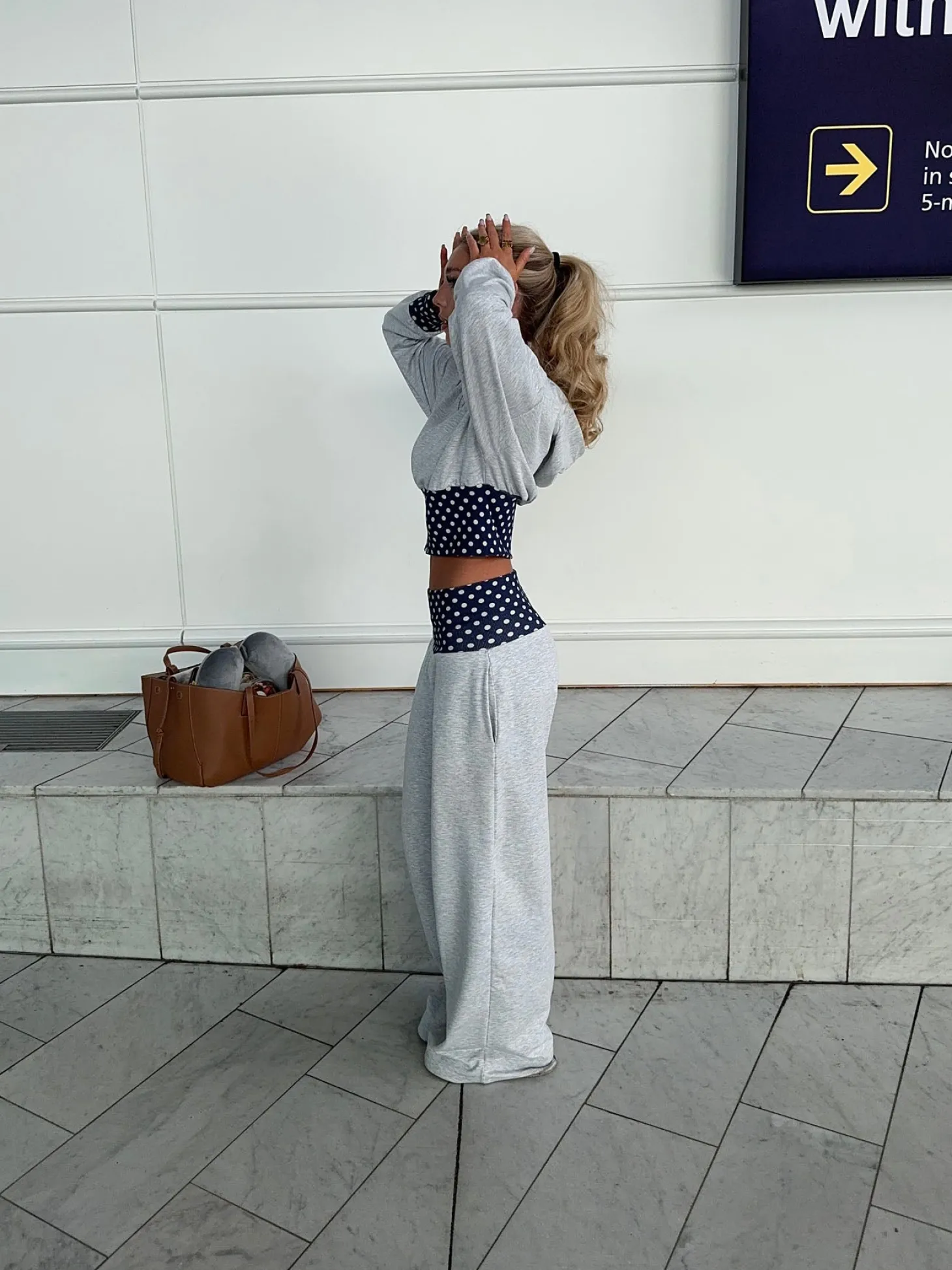 May sweatpants med polkaprikker - Grå/navy/hvid