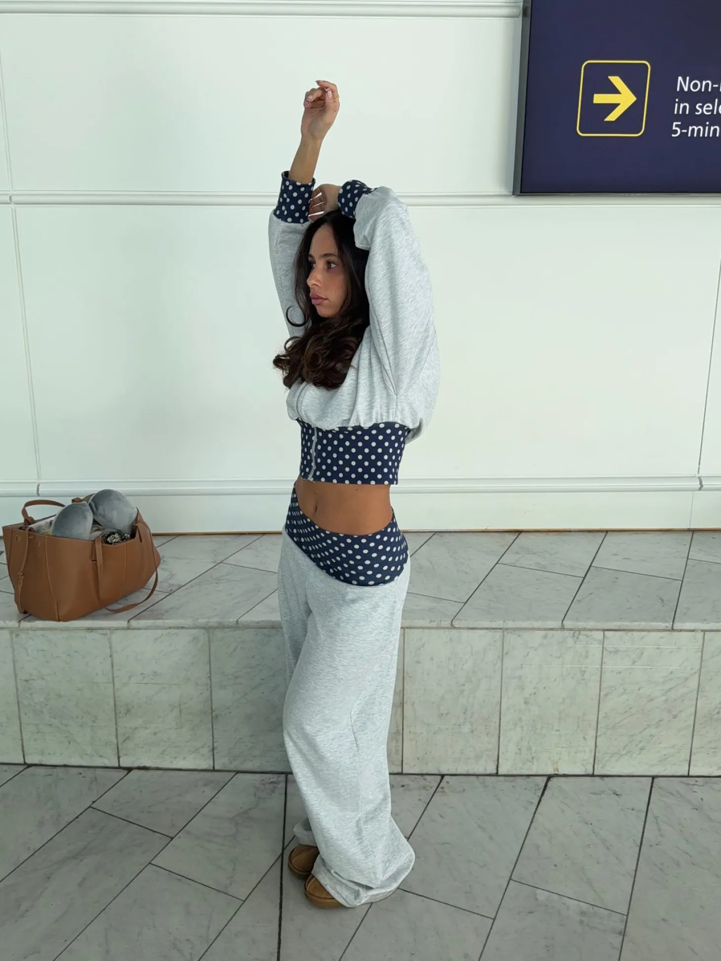 May sweatpants med polkaprikker - Grå/navy/hvid