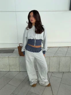 May sweatpants med polkaprikker - Grå/navy/hvid