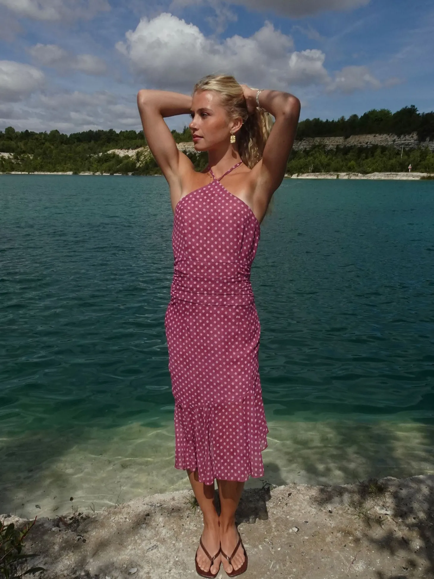 Melisanna kjole med polka prikker - Magenta/lyserød