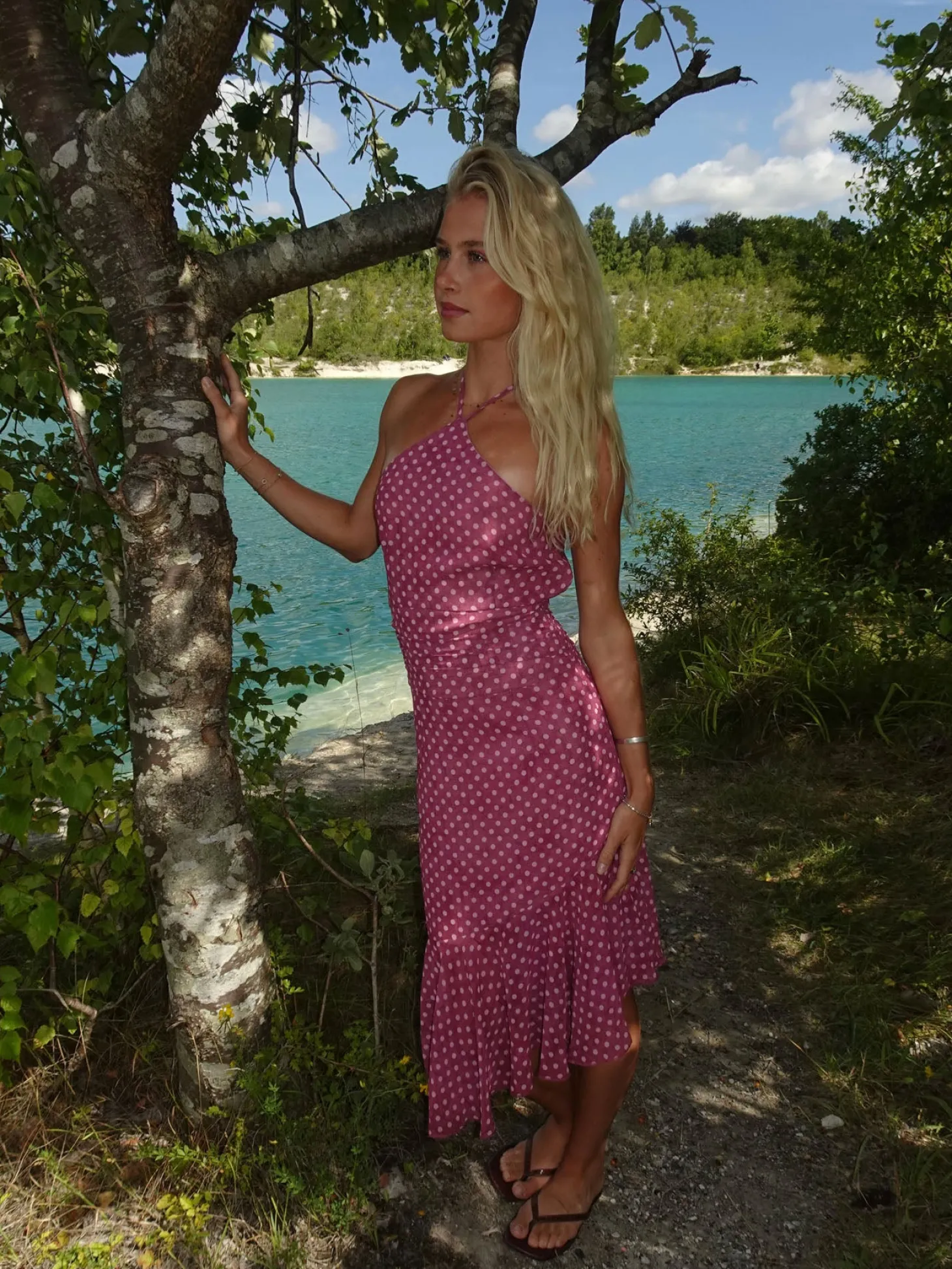 Melisanna kjole med polka prikker - Magenta/lyserød