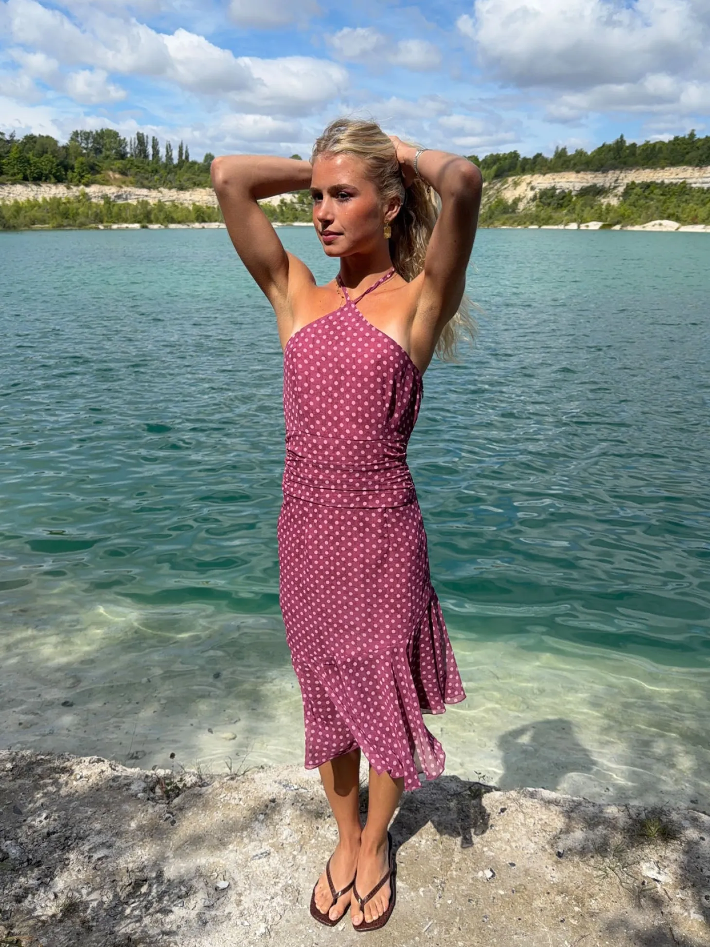 Melisanna kjole med polka prikker - Magenta/lyserød