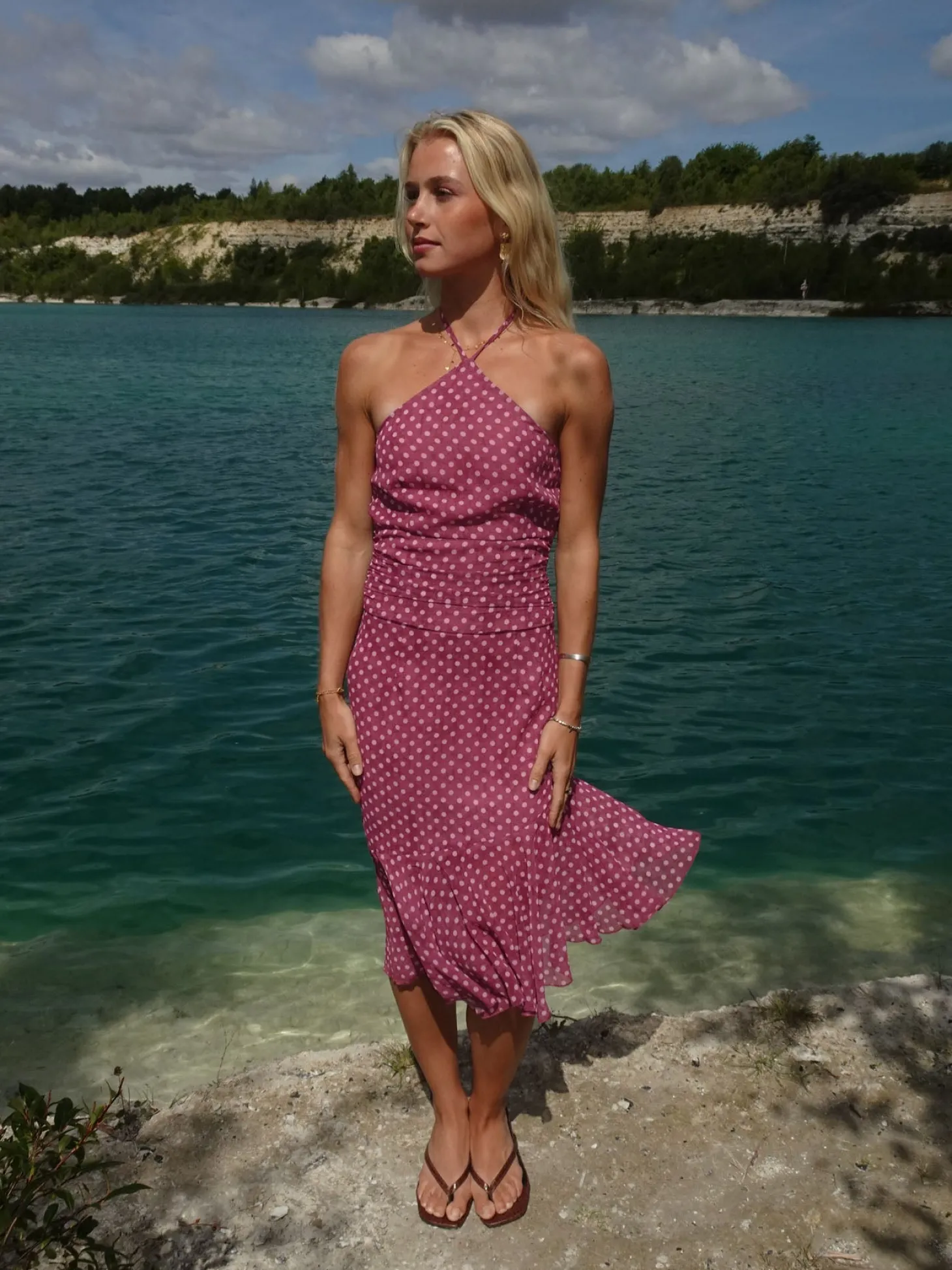 Melisanna kjole med polka prikker - Magenta/lyserød