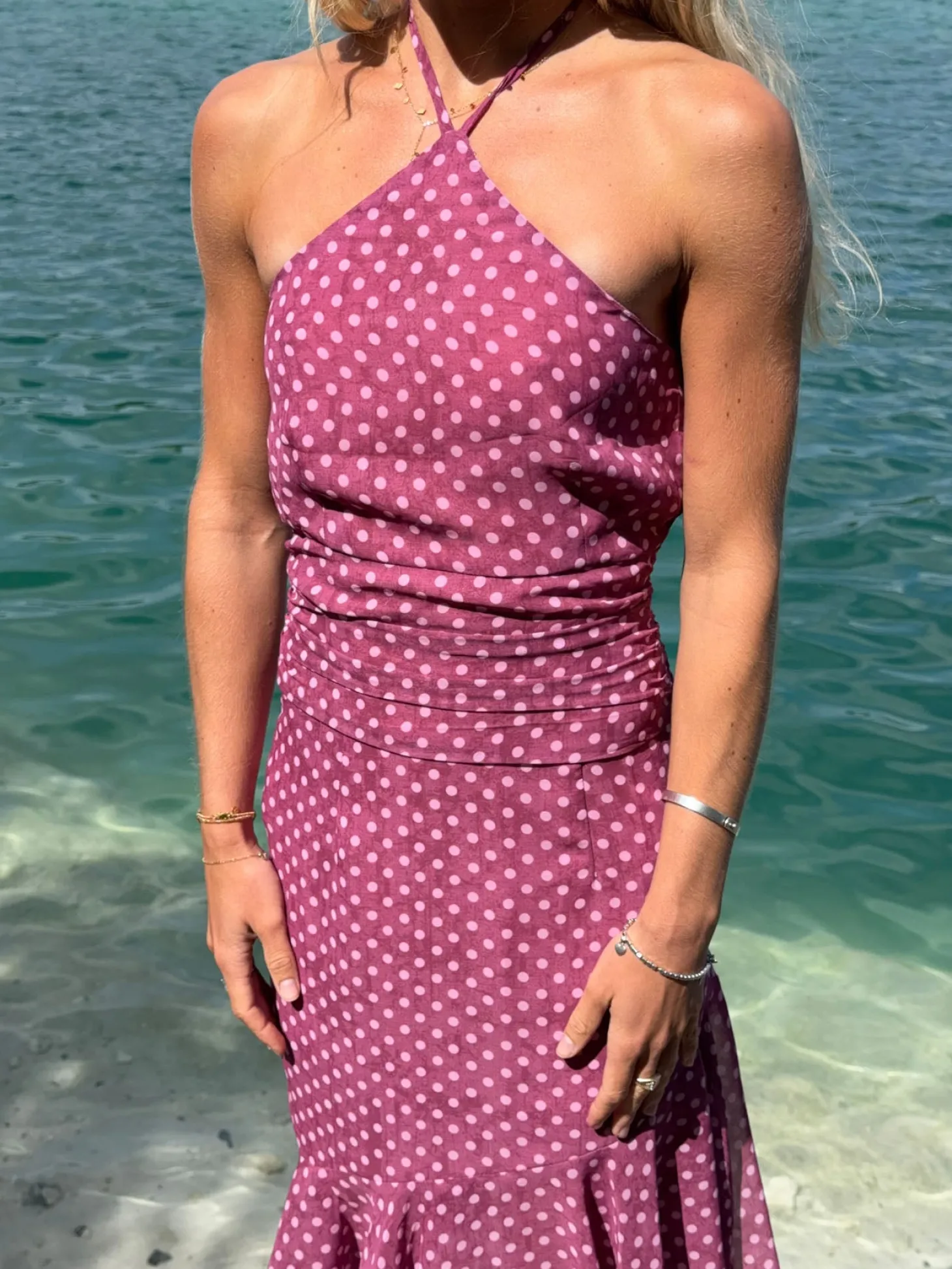 Melisanna kjole med polka prikker - Magenta/lyserød