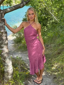 Melisanna kjole med polka prikker - Magenta/lyserød