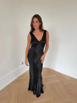 Miana maxi satinkjole - Sort