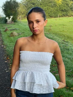 Milla broderi anglaise top - Hvid