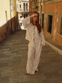 Mireille bukser med solmønster - Beige/rød