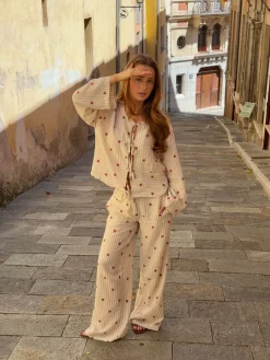 Mireille bukser med solmønster - Beige/rød