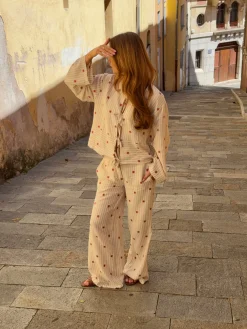 Mireille bukser med solmønster - Beige/rød