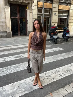 Nayaly bermudashorts med striber - Beige