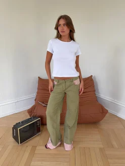 Noala jeans med fold - Kaki/lyserød