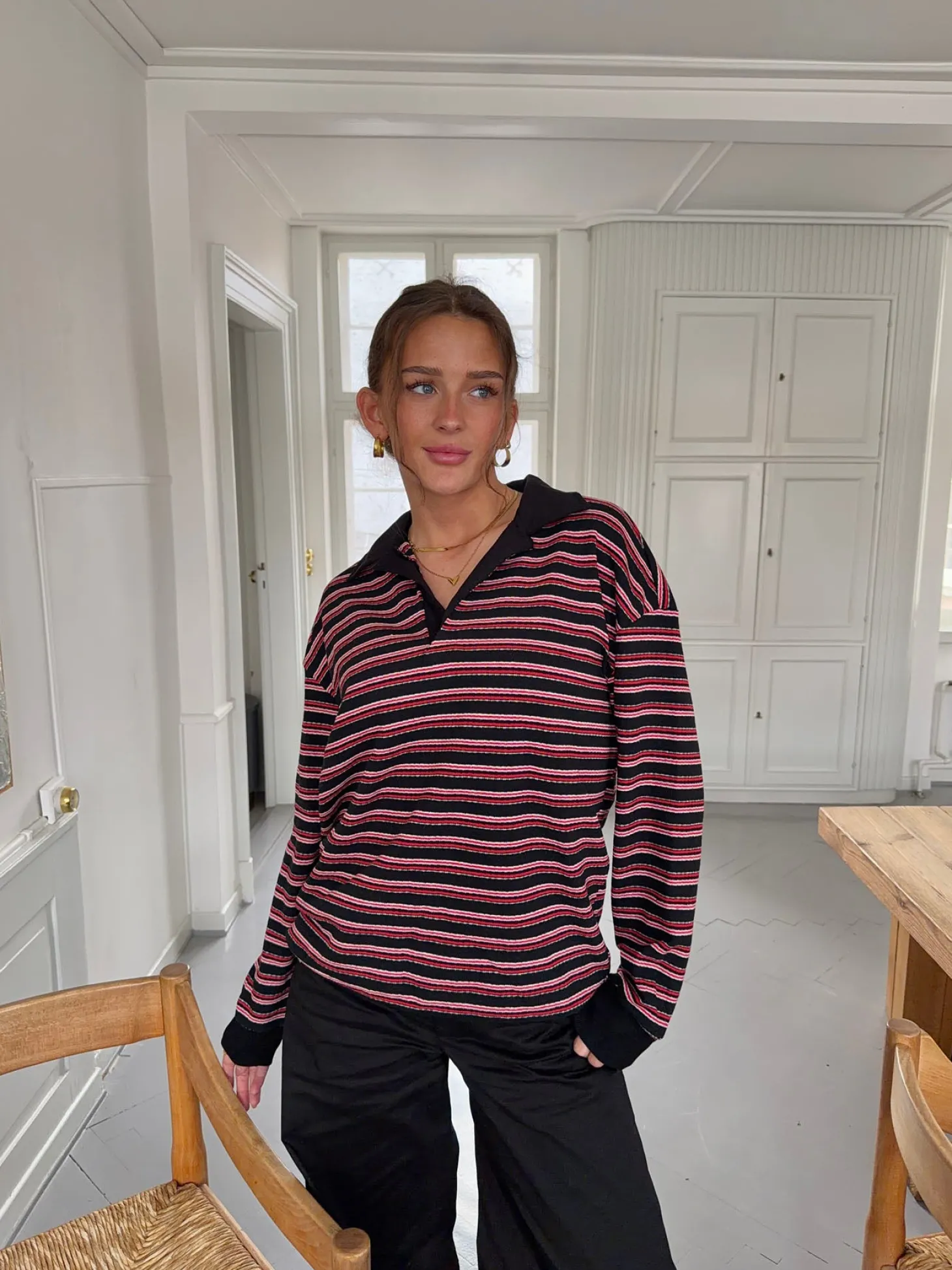 Nova polo med striber - Rød/hvid/sort