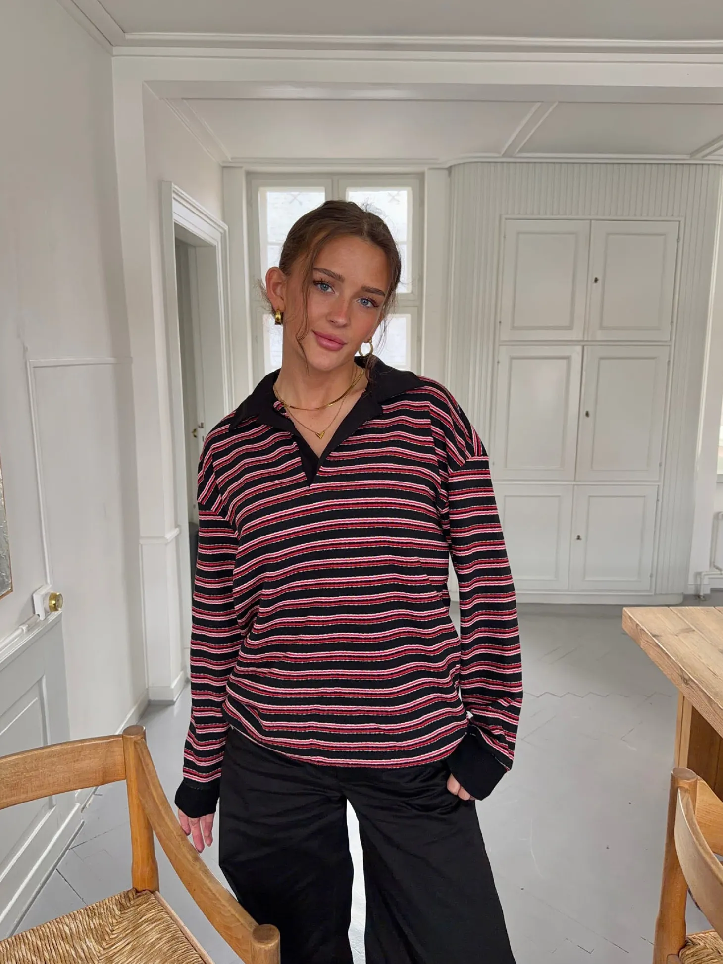 Nova polo med striber - Rød/hvid/sort