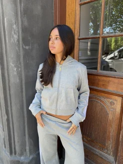 Oba zip hoodie med blonder - Grå/hvid