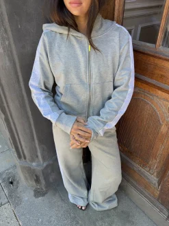 Oba zip hoodie med blonder - Grå/hvid