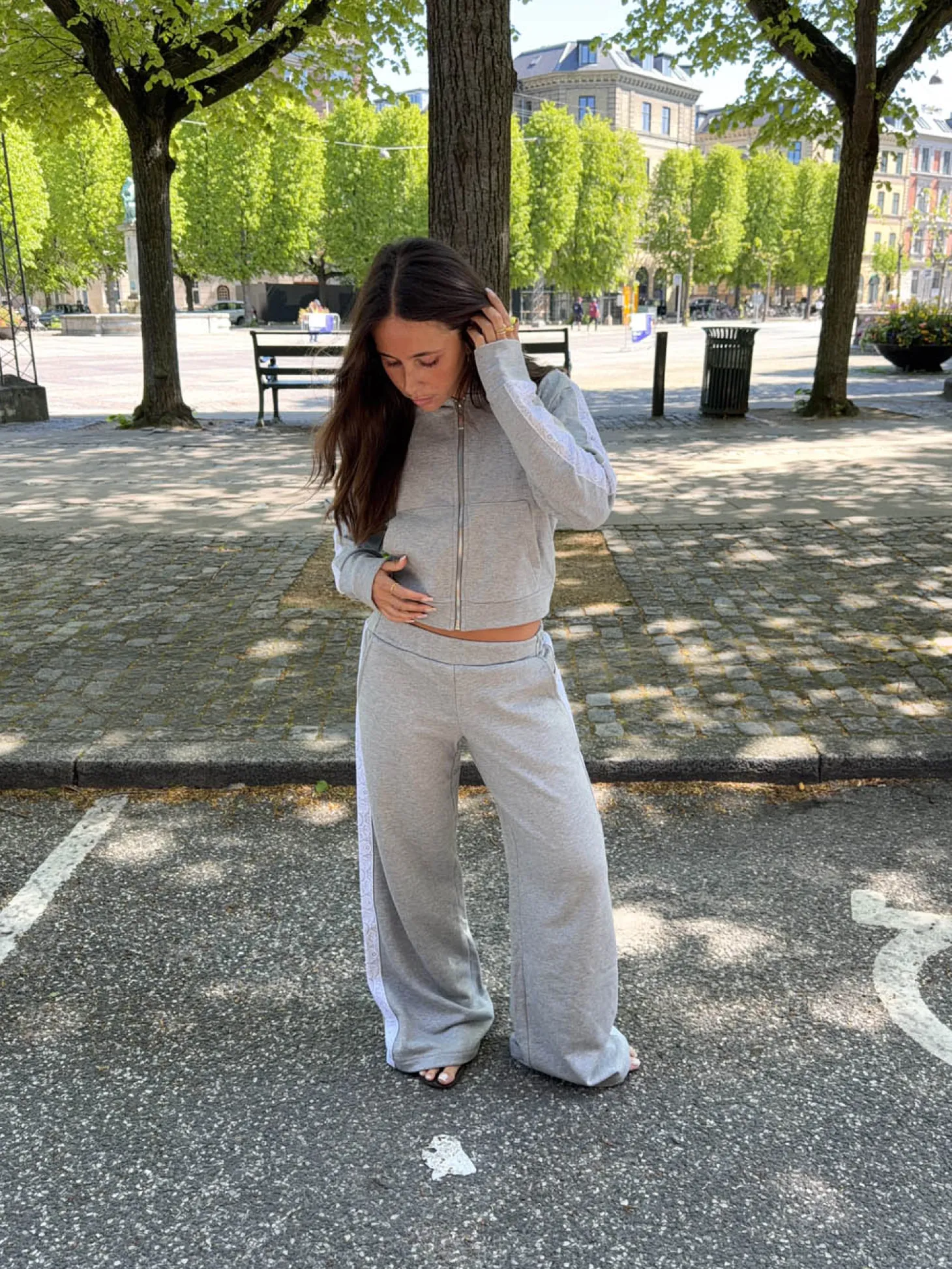 Obban sweatpants med blonder - Grå/hvid