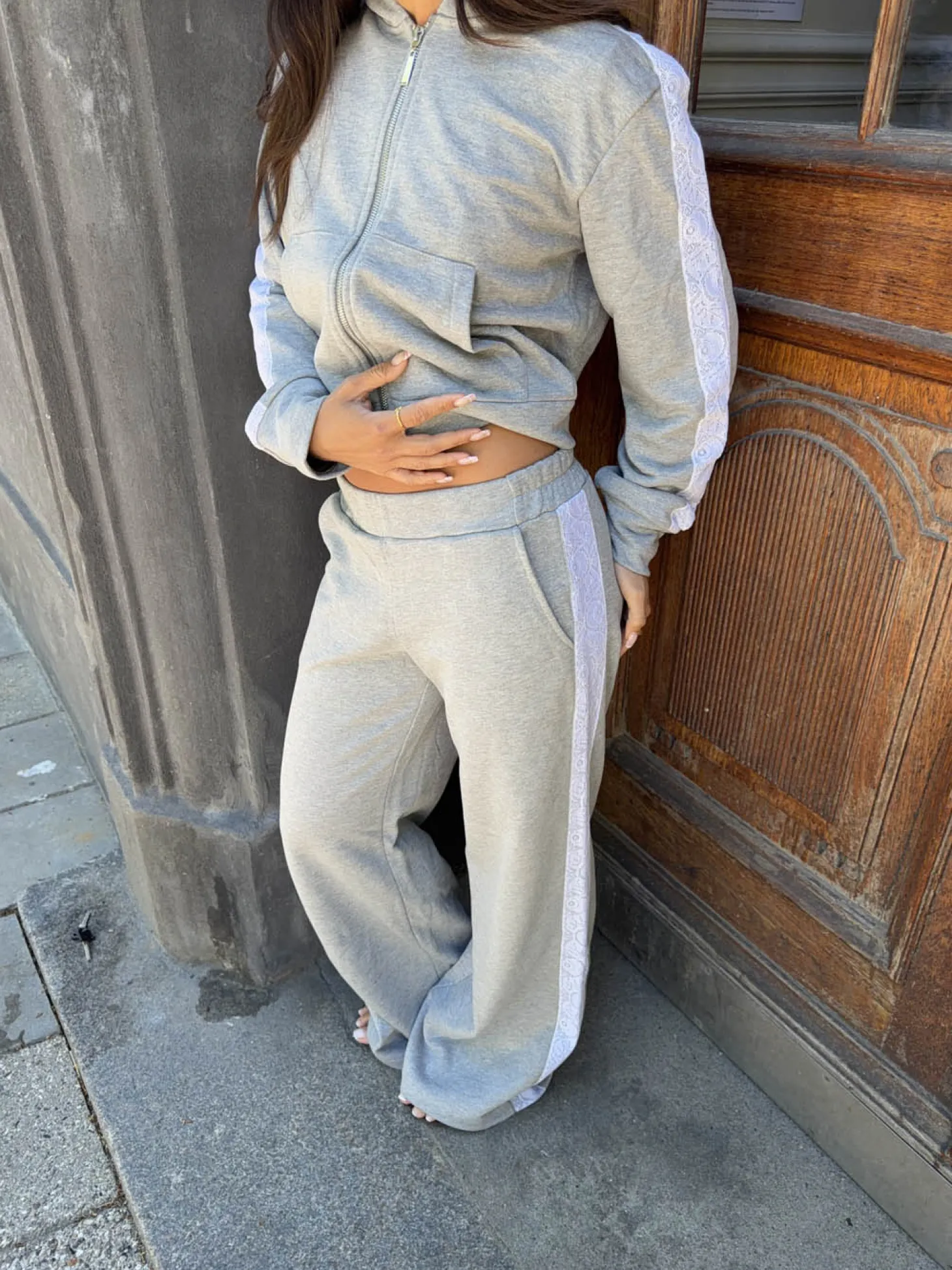 Obban sweatpants med blonder - Grå/hvid