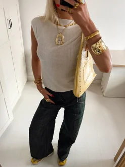 Olive jeans med detaljer - Blågrøn