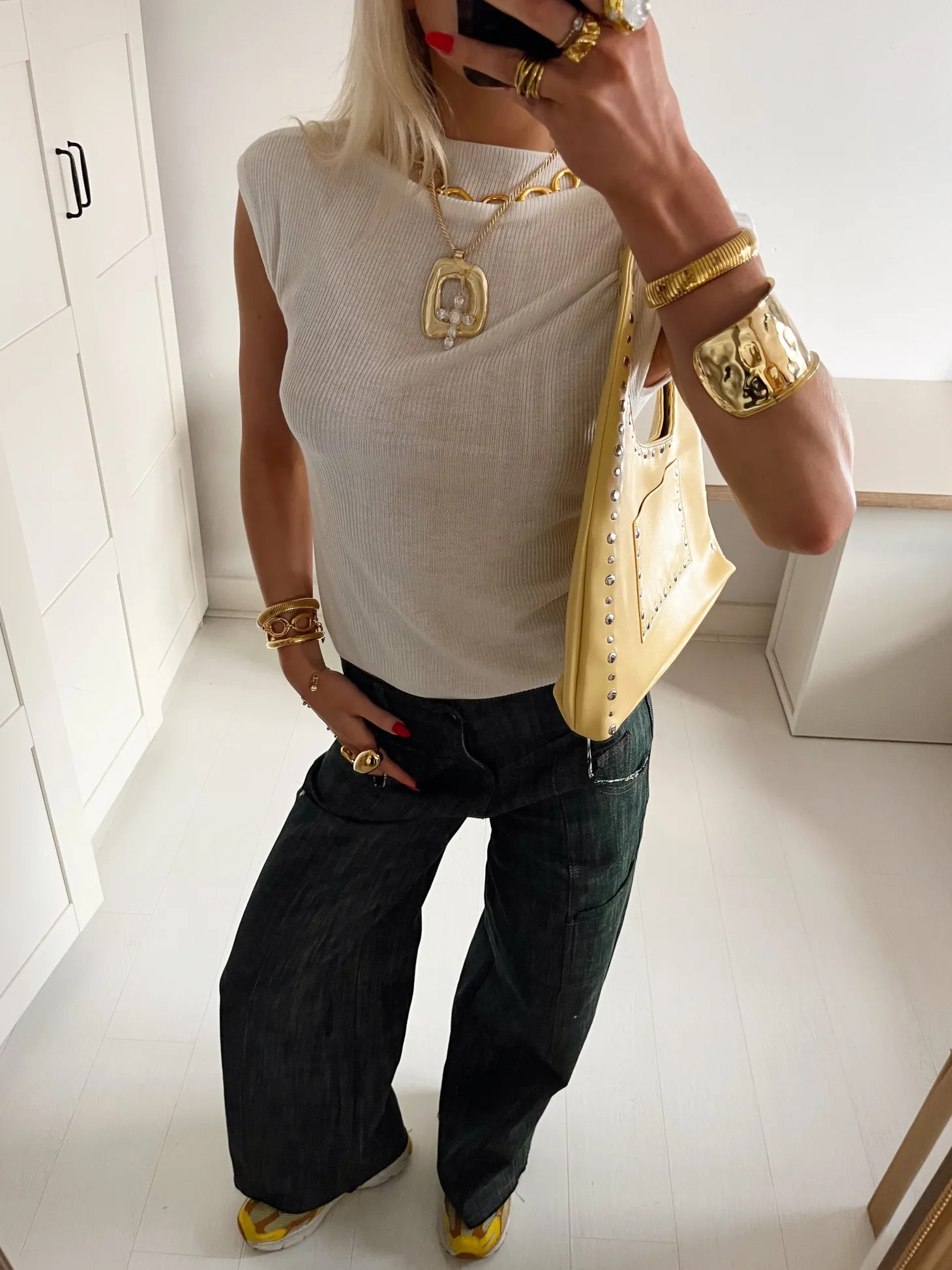 Olive jeans med detaljer - Blågrøn