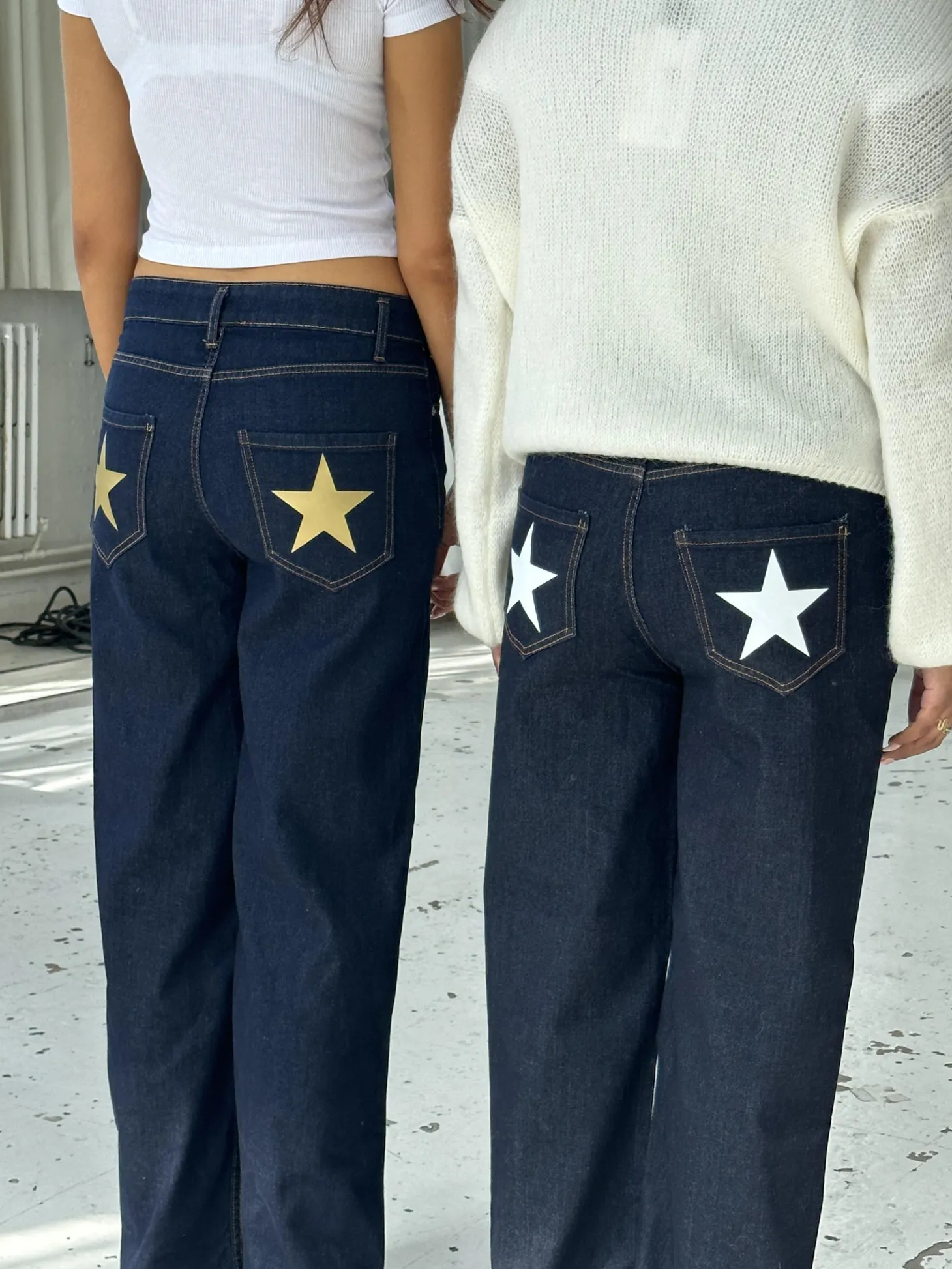 Oversized stjerne jeans - Guld stjerner