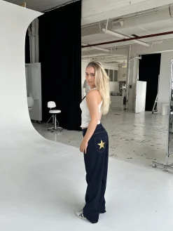 Oversized stjerne jeans - Guld stjerner