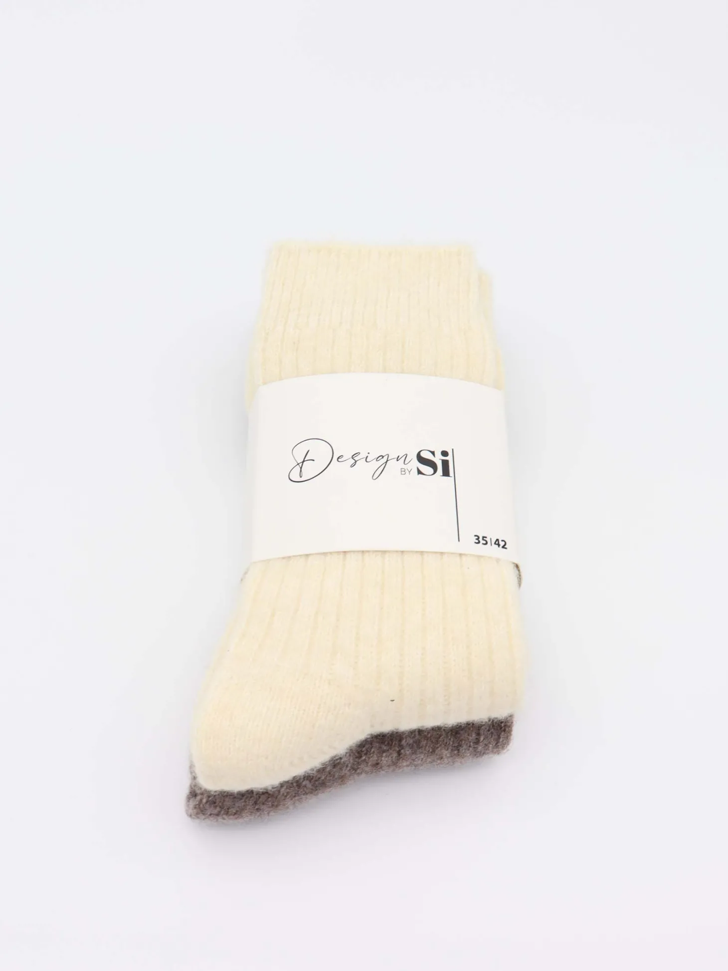 2-pak strikkede strømper - Beige/brun
