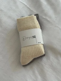2-pak strikkede strømper - Beige/brun