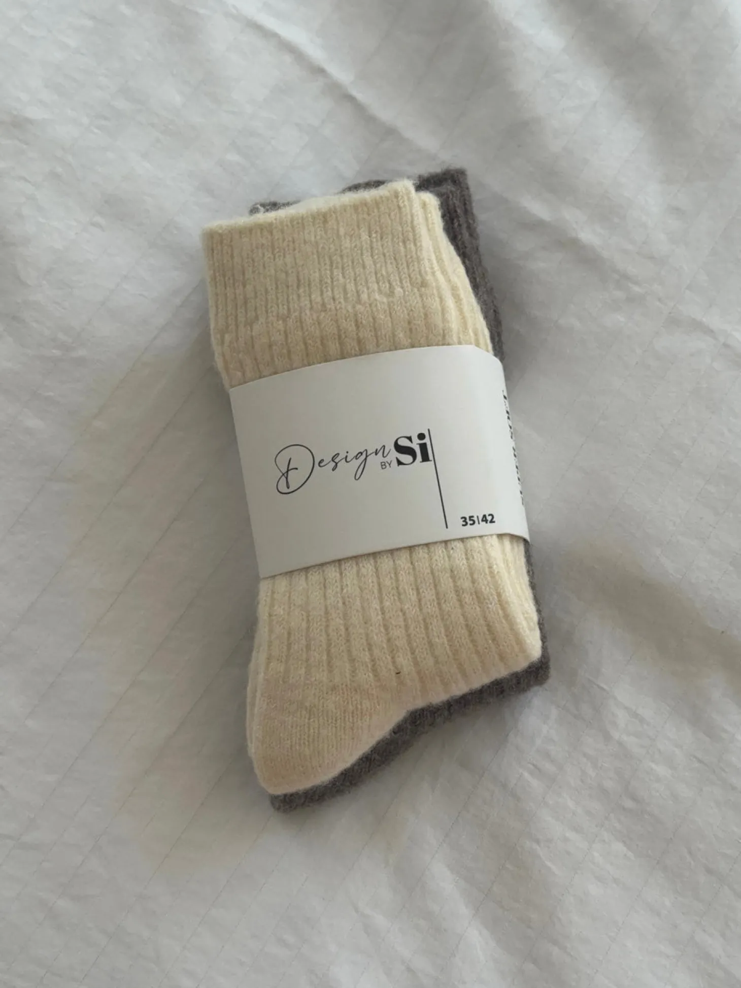 2-pak strikkede strømper - Beige/brun