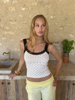 Paulina top med prikker - Hvid/sort