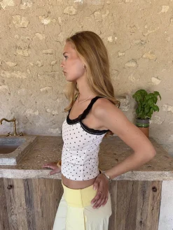 Paulina top med prikker - Hvid/sort