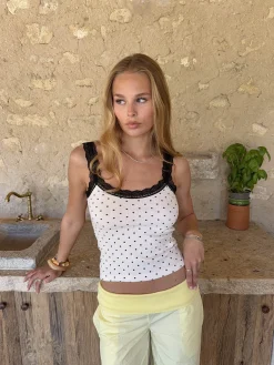 Paulina top med prikker - Hvid/sort