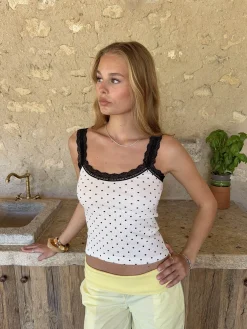 Paulina top med prikker - Hvid/sort