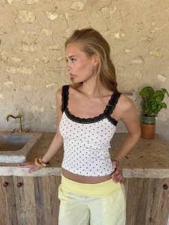 Paulina top med prikker - Hvid/sort