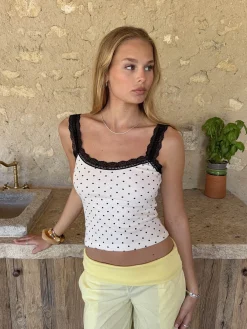 Paulina top med prikker - Hvid/sort